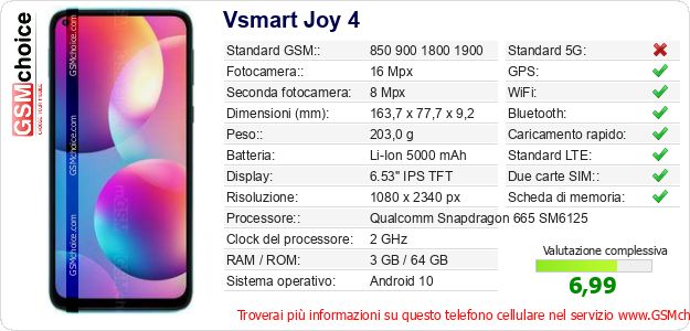 Vsmart Joy 4 Dati tecnici di telefono cellulare Vsmart Joy 4 Dati tecnici di telefono cellulare