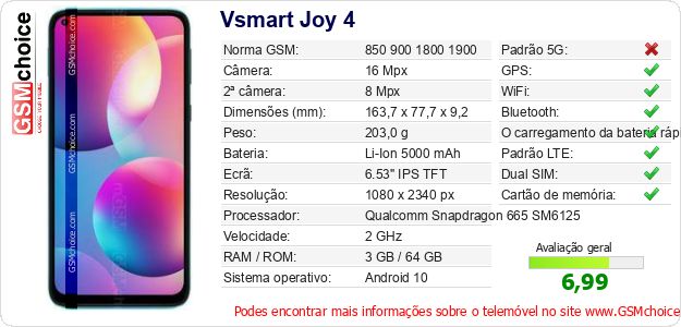 Vsmart Joy 4 Especificações técnicas do telemóvel Vsmart Joy 4 Especificações técnicas do telemóvel