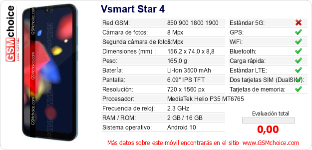 Vsmart Star 4 Datos técnicos del móvil Vsmart Star 4 Datos técnicos del móvil