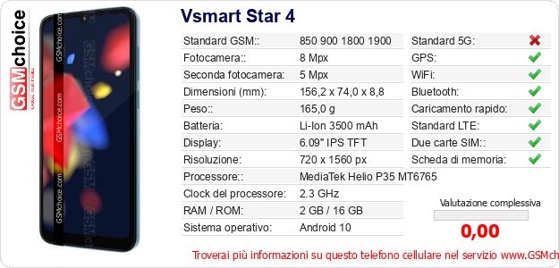 Vsmart Star 4 Dati tecnici di telefono cellulare 
