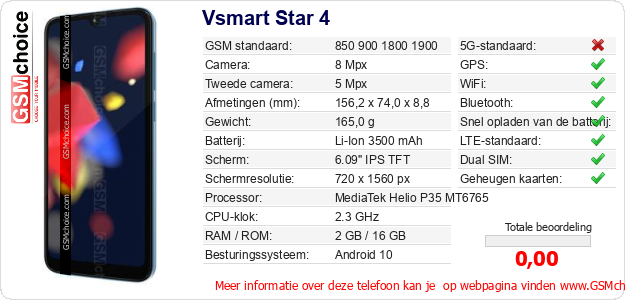 Vsmart Star 4 Technische gegevens 