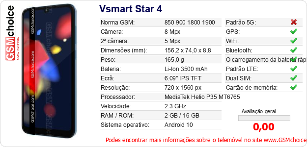 Vsmart Star 4 Especificações técnicas do telemóvel Vsmart Star 4 Especificações técnicas do telemóvel