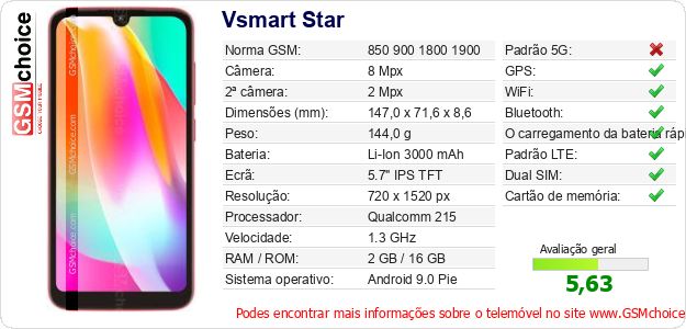 Vsmart Star Especificações técnicas do telemóvel 