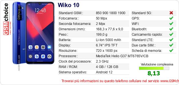 Wiko 10 Dati tecnici di telefono cellulare Wiko 10 Dati tecnici di telefono cellulare