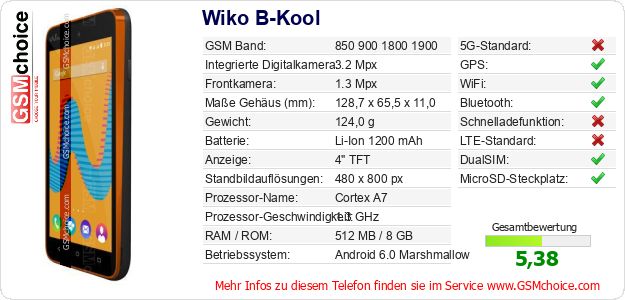 Wiko B-Kool technische Daten Wiko B-Kool technische Daten