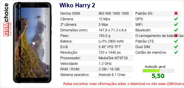 Wiko Harry 2 Especificações técnicas do telemóvel 