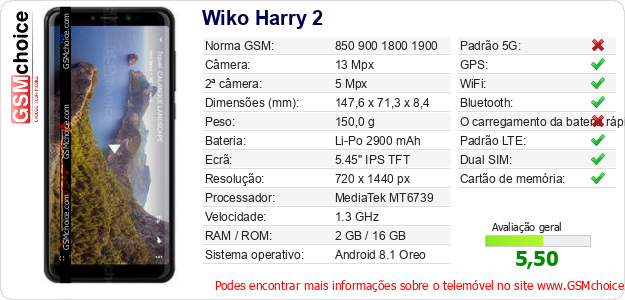 Wiko Harry 2 Especificações técnicas do telemóvel 