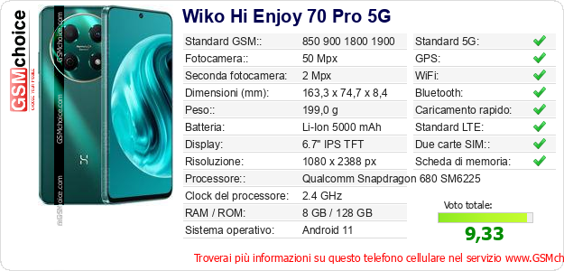 Wiko Hi Enjoy 70 Pro 5G Dati tecnici di telefono cellulare Wiko Hi Enjoy 70 Pro 5G Dati tecnici di telefono cellulare