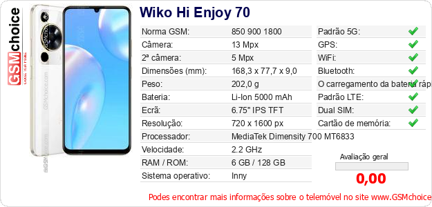 Wiko Hi Enjoy 70 Especificações técnicas do telemóvel 
