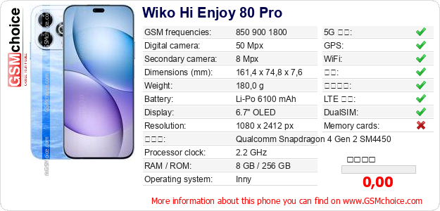Wiko Hi Enjoy 80 Pro 手机技术数据