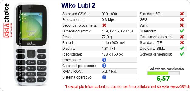 Wiko Lubi 2 Dati tecnici di telefono cellulare Wiko Lubi 2 Dati tecnici di telefono cellulare