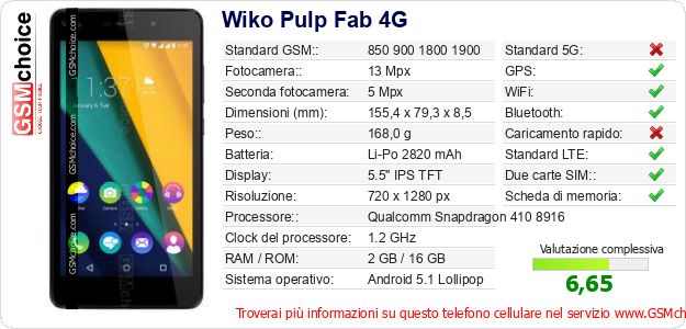 Wiko Pulp Fab 4G Dati tecnici di telefono cellulare Wiko Pulp Fab 4G Dati tecnici di telefono cellulare