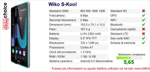 Wiko S-Kool Dati tecnici di telefono cellulare Wiko S-Kool Dati tecnici di telefono cellulare