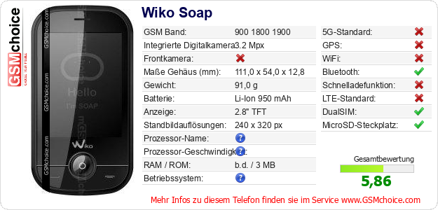 Wiko Soap technische Daten Wiko Soap technische Daten