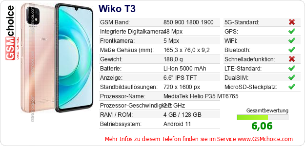 Wiko T3 technische Daten Wiko T3 technische Daten