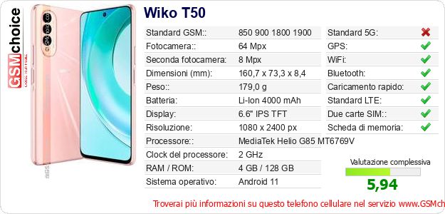 Wiko T50 Dati tecnici di telefono cellulare Wiko T50 Dati tecnici di telefono cellulare