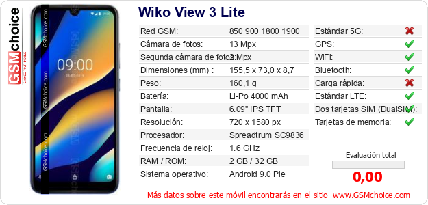 Wiko View 3 Lite Datos técnicos del móvil Wiko View 3 Lite Datos técnicos del móvil