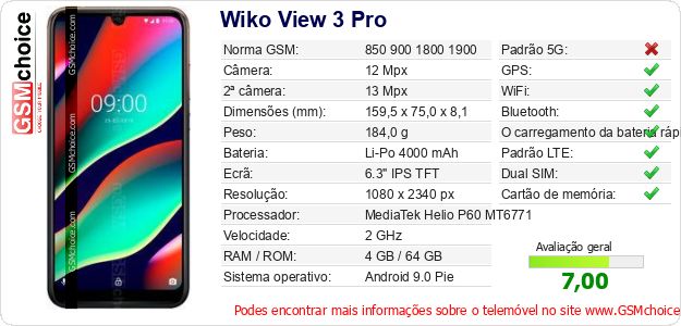 Wiko View 3 Pro Especificações técnicas do telemóvel 