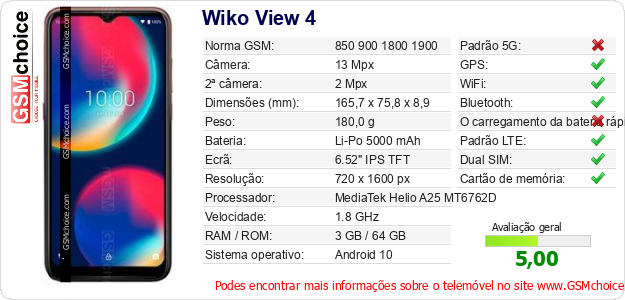 Wiko View 4 Especificações técnicas do telemóvel 