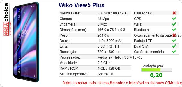 Wiko View5 Plus Especificações técnicas do telemóvel Wiko View5 Plus Especificações técnicas do telemóvel
