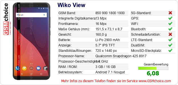 Wiko View technische Daten Wiko View technische Daten