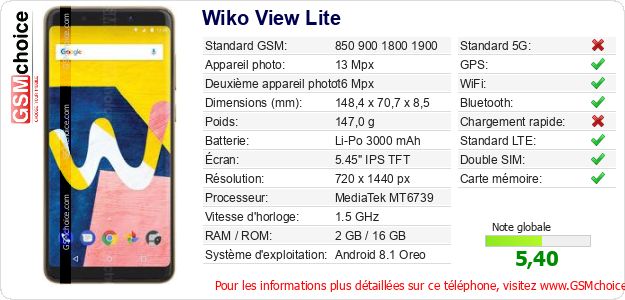 Wiko View Lite Fiche technique