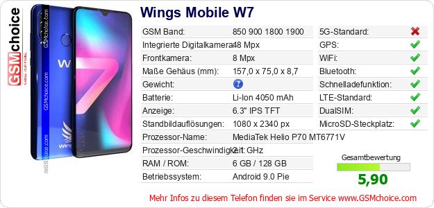 Wings Mobile W7 technische Daten Wings Mobile W7 technische Daten