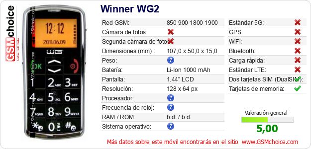 Winner WG2 Datos técnicos del móvil Winner WG2 Datos técnicos del móvil