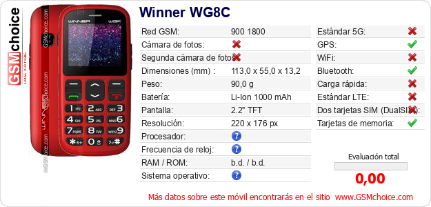 Winner WG8C Datos técnicos del móvil Winner WG8C Datos técnicos del móvil