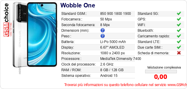 Wobble One Dati tecnici di telefono cellulare 