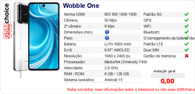 Wobble One Especificações técnicas do telemóvel 