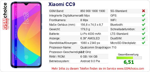 Xiaomi CC9 technische Daten Xiaomi CC9 technische Daten