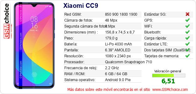 Xiaomi CC9 Datos técnicos del móvil Xiaomi CC9 Datos técnicos del móvil