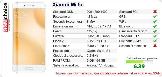 Xiaomi Mi 5c Dati tecnici di telefono cellulare Xiaomi Mi 5c Dati tecnici di telefono cellulare