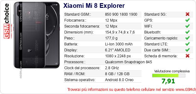Xiaomi Mi 8 Explorer Dati tecnici di telefono cellulare Xiaomi Mi 8 Explorer Dati tecnici di telefono cellulare