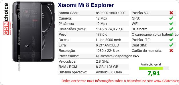 Xiaomi Mi 8 Explorer Especificações técnicas do telemóvel Xiaomi Mi 8 Explorer Especificações técnicas do telemóvel