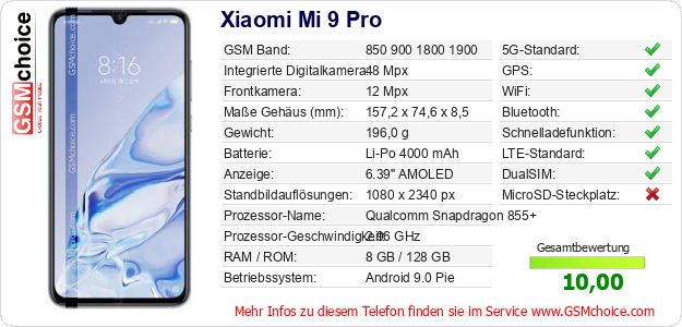 Xiaomi Mi 9 Pro technische Daten Xiaomi Mi 9 Pro technische Daten