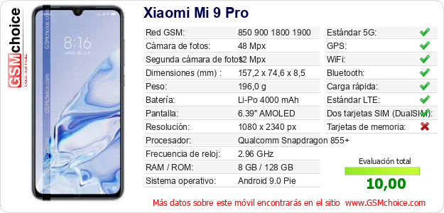 Xiaomi Mi 9 Pro Datos técnicos del móvil Xiaomi Mi 9 Pro Datos técnicos del móvil