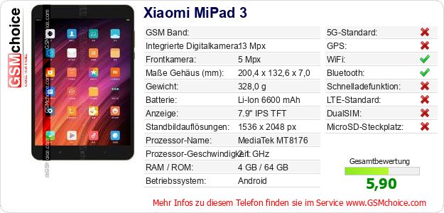 Xiaomi MiPad 3 technische Daten Xiaomi MiPad 3 technische Daten