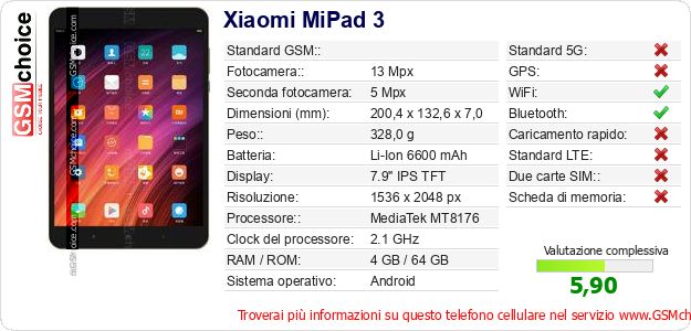 Xiaomi MiPad 3 Dati tecnici di telefono cellulare Xiaomi MiPad 3 Dati tecnici di telefono cellulare