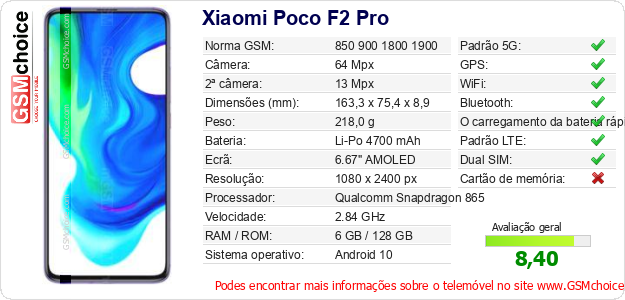 Xiaomi Poco F2 Pro Especificações técnicas do telemóvel 