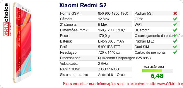 Xiaomi Redmi S2 Especificações técnicas do telemóvel Xiaomi Redmi S2 Especificações técnicas do telemóvel