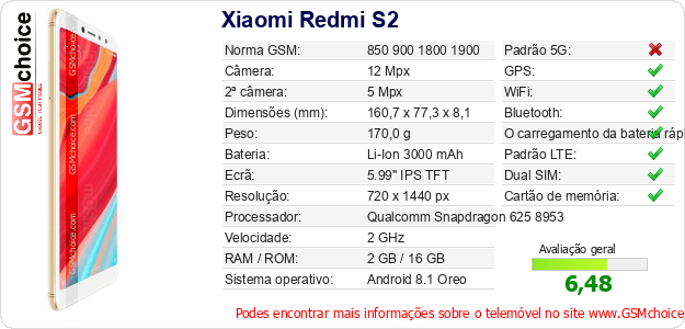 Xiaomi Redmi S2 Especificações técnicas do telemóvel 