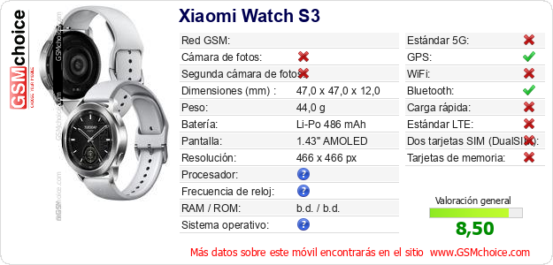 Xiaomi Watch S3 Datos técnicos del móvil 