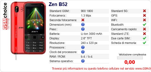 Zen B52 Dati tecnici di telefono cellulare Zen B52 Dati tecnici di telefono cellulare