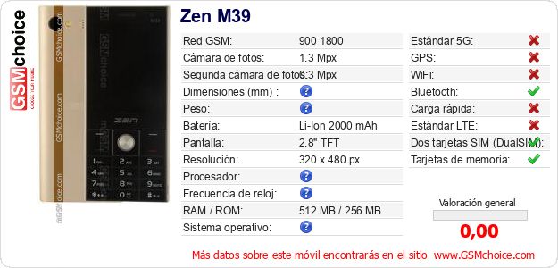 Zen M39 Datos técnicos del móvil 