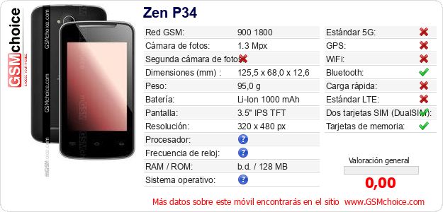 Zen P34 Datos técnicos del móvil Zen P34 Datos técnicos del móvil