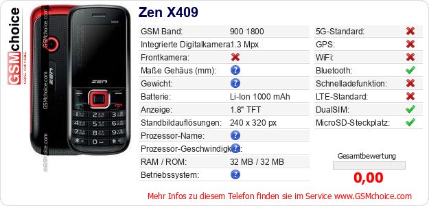 Zen X409 technische Daten Zen X409 technische Daten