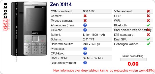 Zen X414 Technische gegevens 