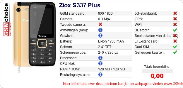 Ziox S337 Plus Technische gegevens 